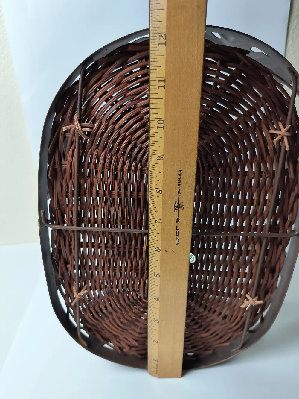 Rustic Brown Leaf Metal Basket with Handle - Farmhouse Centerpiece